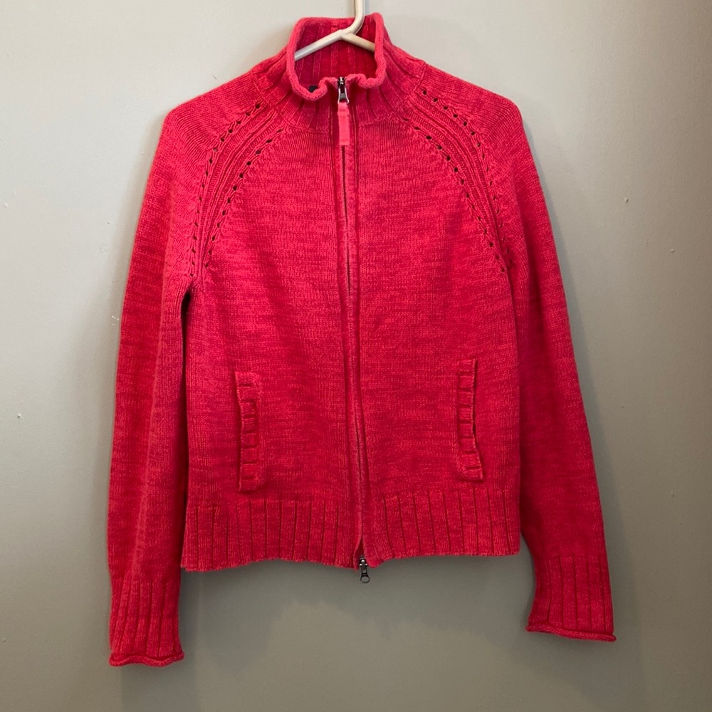 Eddie Bauer Red Full Zip Sweater Knit Women's Size Medium